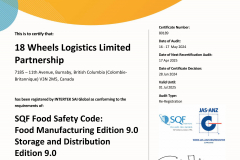 Food Grade Facilities Across Canada - SQF Certified 